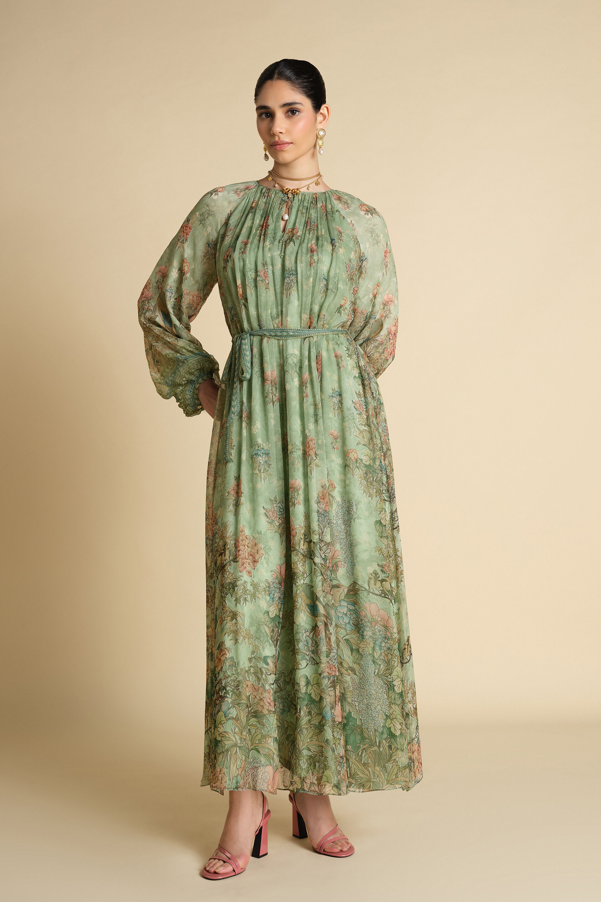 Tayma Printed Kaftan - Sage